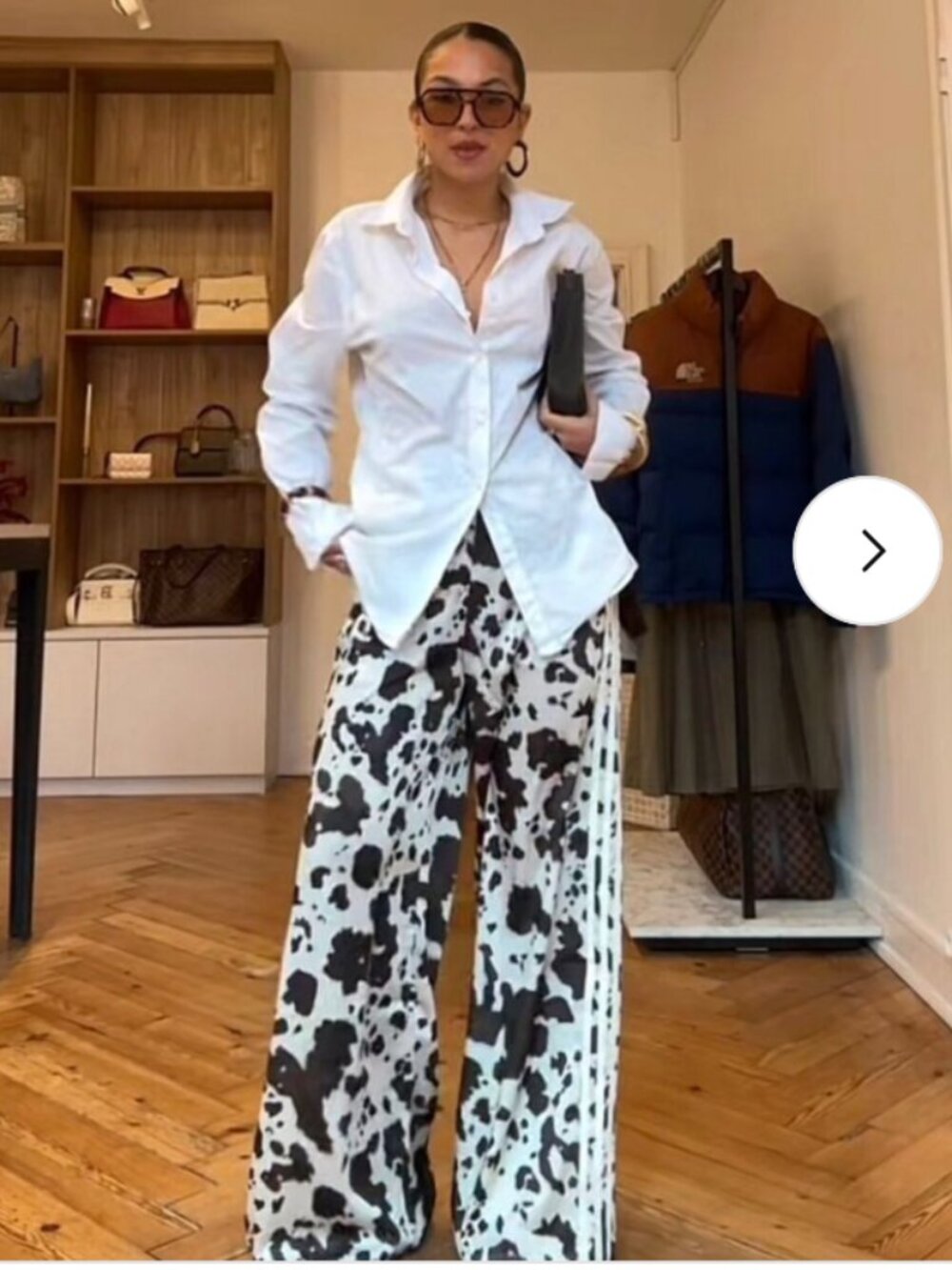 Adidas Cow Satin Wide Leg Track Pants Animal Print Elevated Streetwear XS